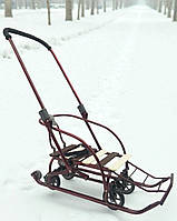 Санки-трансформер (складаний механізм) на колесах "Санта" з батьківською складаною ручкою і спинкою дитячі Україна бордові червоні