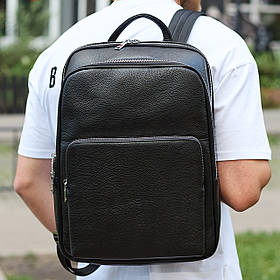 Класичний чоловічий рюкзак зі шкіри 42х30х16, практичний аксесуар для ноутбука та документів, чорний