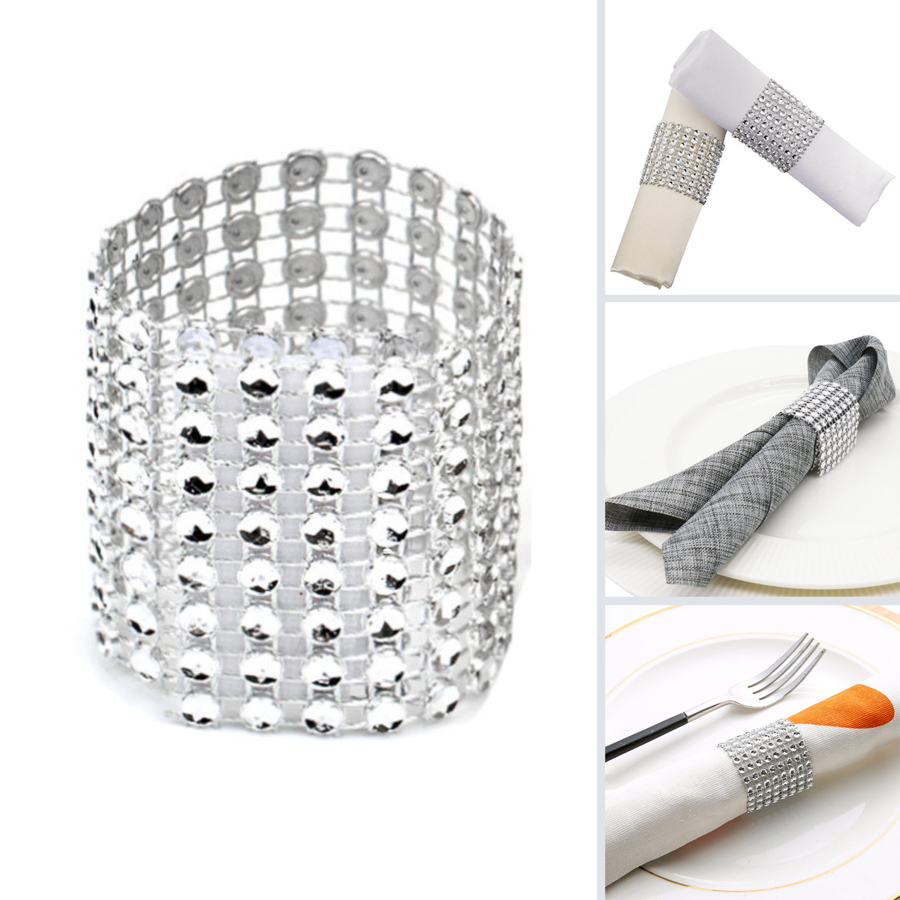 Кільце для серветок (на липучці) - Сервірувальний тримач зі стразами - silver, фото 1