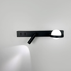 Праве чорне бра на 2 вимикачі з білим плафоном та спотом 40 см B98/2 R BK (правий)