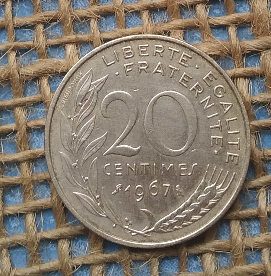 20 сантимiв 1967 року францiя, фото 1