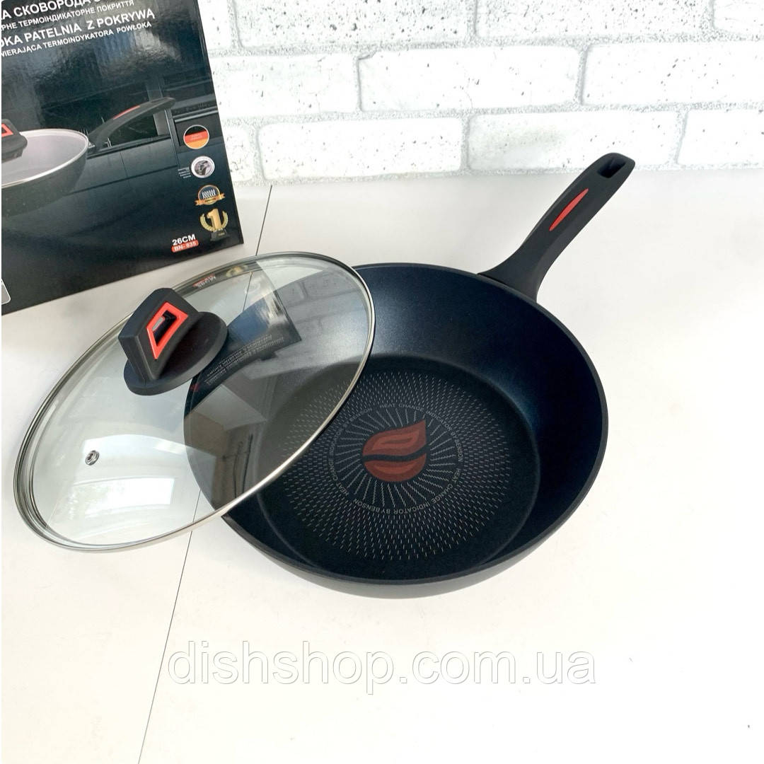 Сковорода WOK глубокая Benson 24см з кришкою антипригарне покриття, фото 1