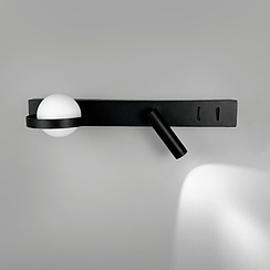 Ліве чорне бра на 2 вимикачі з білим плафоном та спотом 40 см B98/2 L BK (лівий)