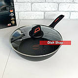 Сковорода WOK глубокая Benson 26см з кришкою антипригарне покриття, фото 2