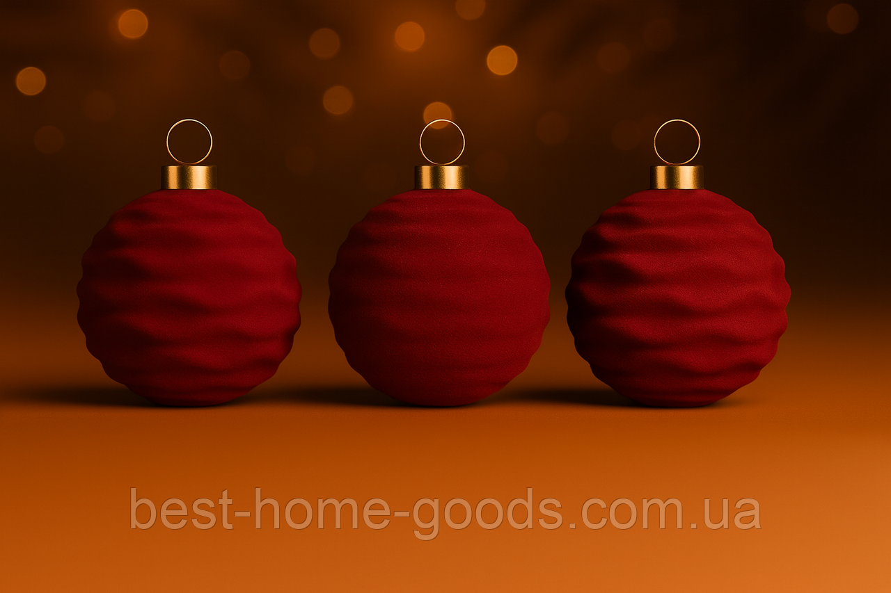 Ялинкові кульки Хвилька оксамитові | набір 6 шт | діаметр 8 см | новорічні іграшки | 8 різновидів кольору, фото 1