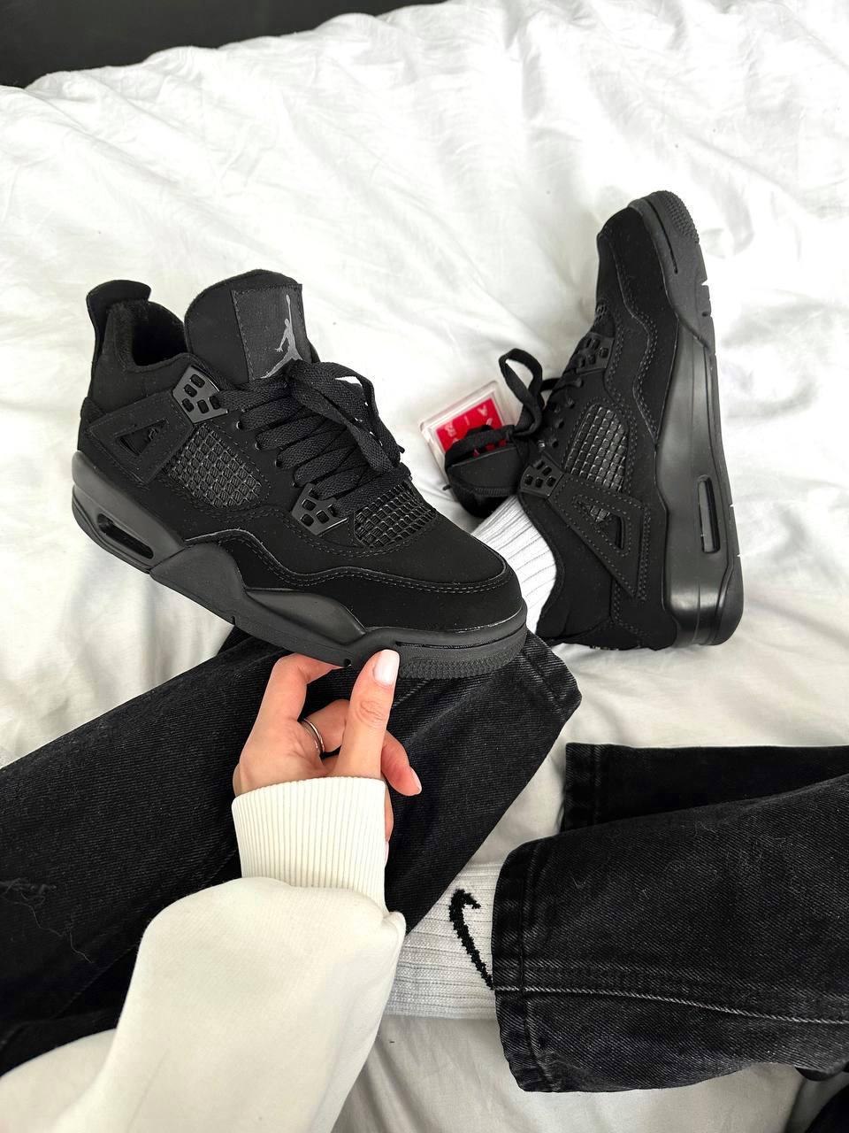 Кросівки Nike Air Jordan 4 Retro Black Cat Найк Джордан Ретро 4 Блек Кет чорні замша унісекс