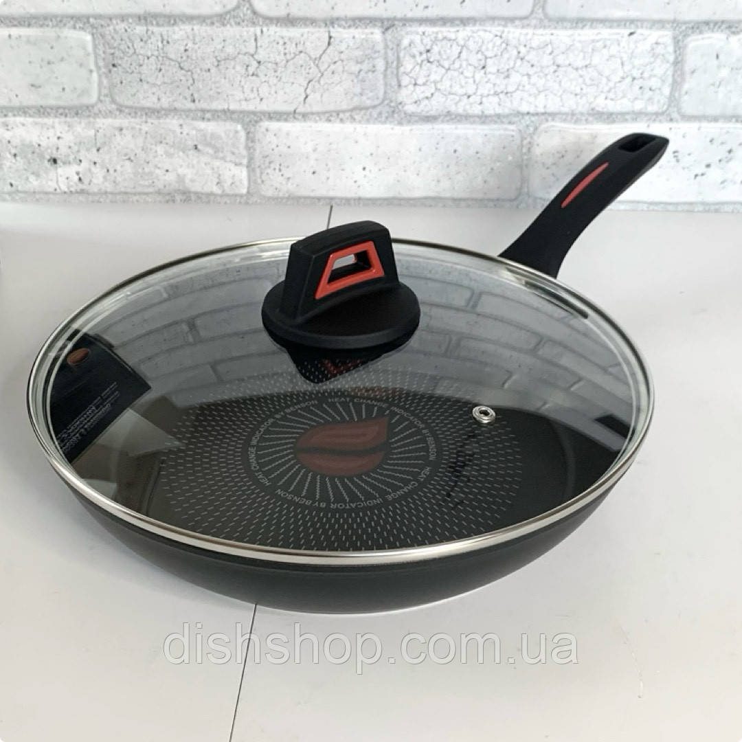 Сковорода Benson 28см з кришкою антипригарне покриття (термоіндикатор), фото 1