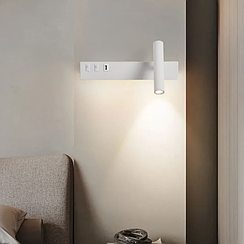 Біле бра з поворотним спотом справа + розʼєм USB WJ028/2 L WT (лівий) + USB-A