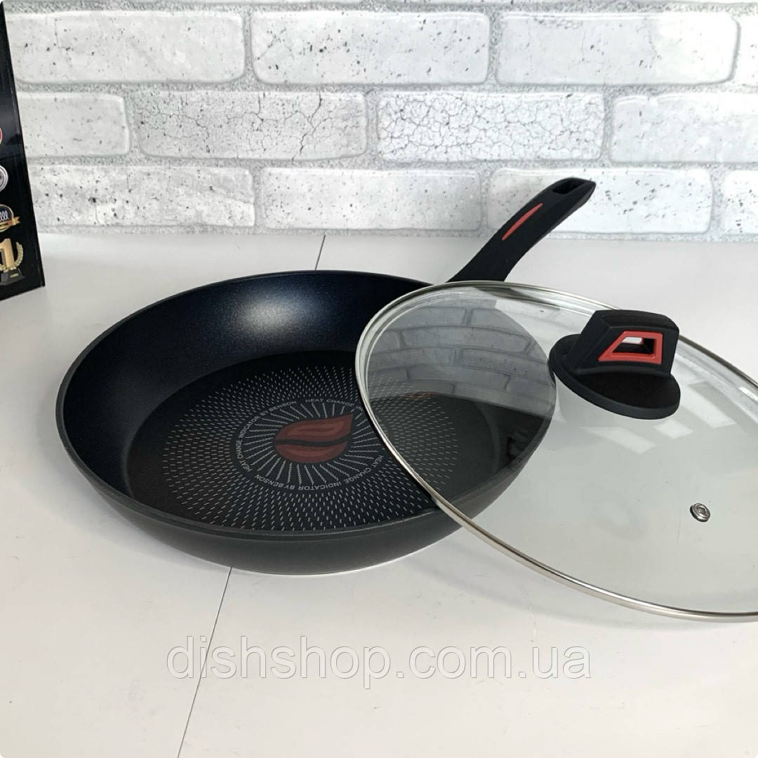 Сковорода Benson 24см з кришкою антипригарне покриття (термоіндикатор), фото 1