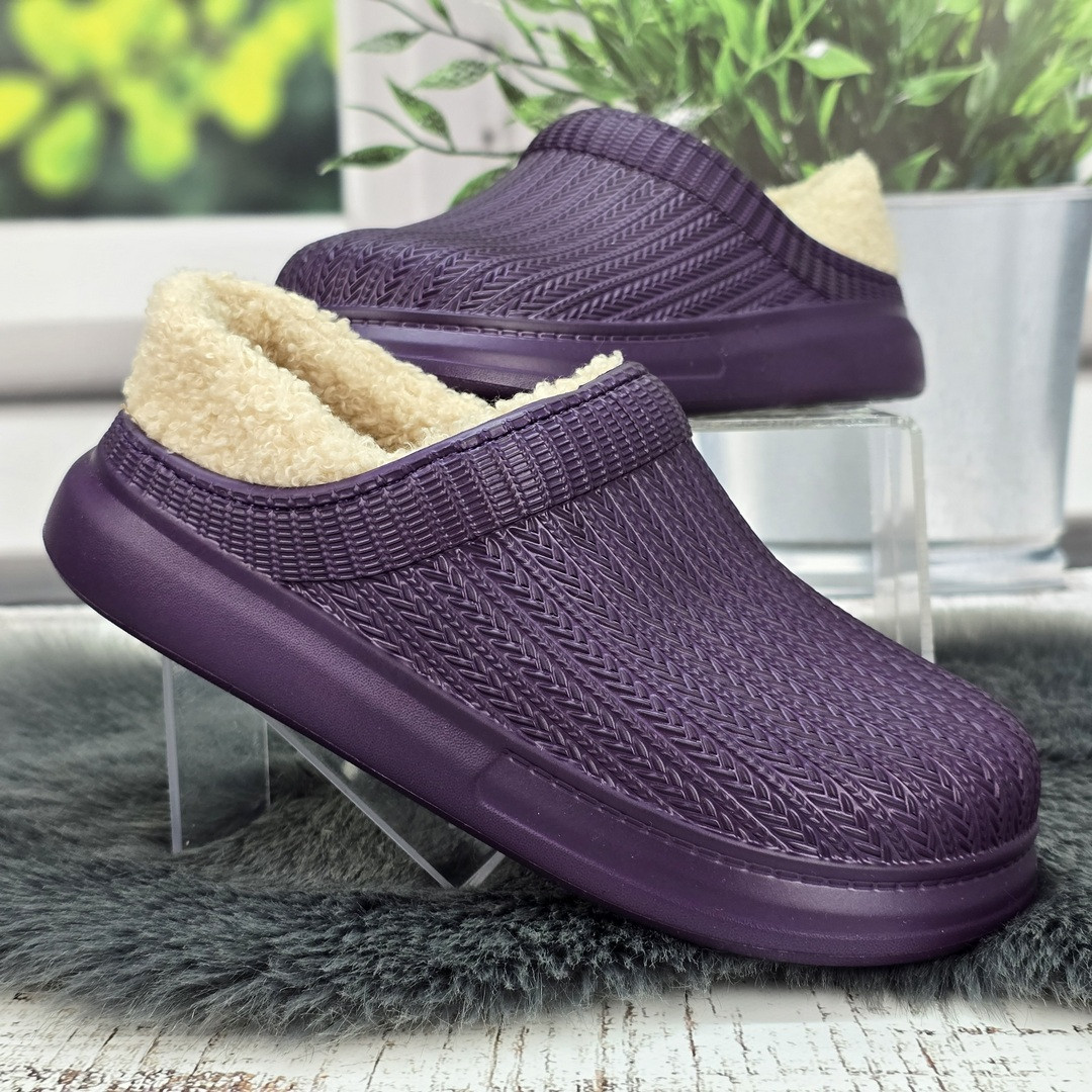 Калоші без задника сабо на хутрі жіночі Dago Style темно-фіолетові 2879, фото 1