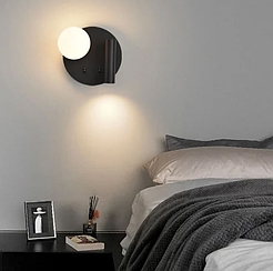 Праве бра із спотом та плафоном у чорному круглому корпусі Ø 18 см WJ033/2 R BK (правий)