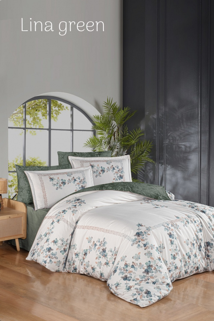 Постільна білизна сатинова La Romano Premium 300 TC євро розмір green, фото 1