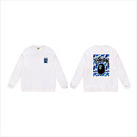 Мужской стильный світшот Stussy x Bape стусси х бепе черный трикотажный с принтом новый брендовый