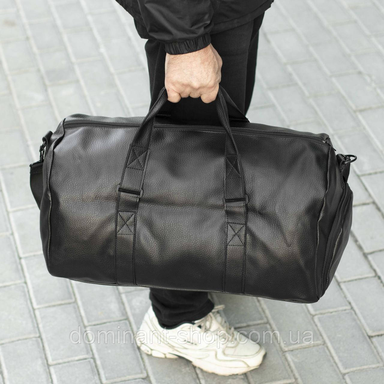 Спортивна сумка з відділом для взуття ARON Black з екошкіра чорна на 28L Унісекс, фото 1