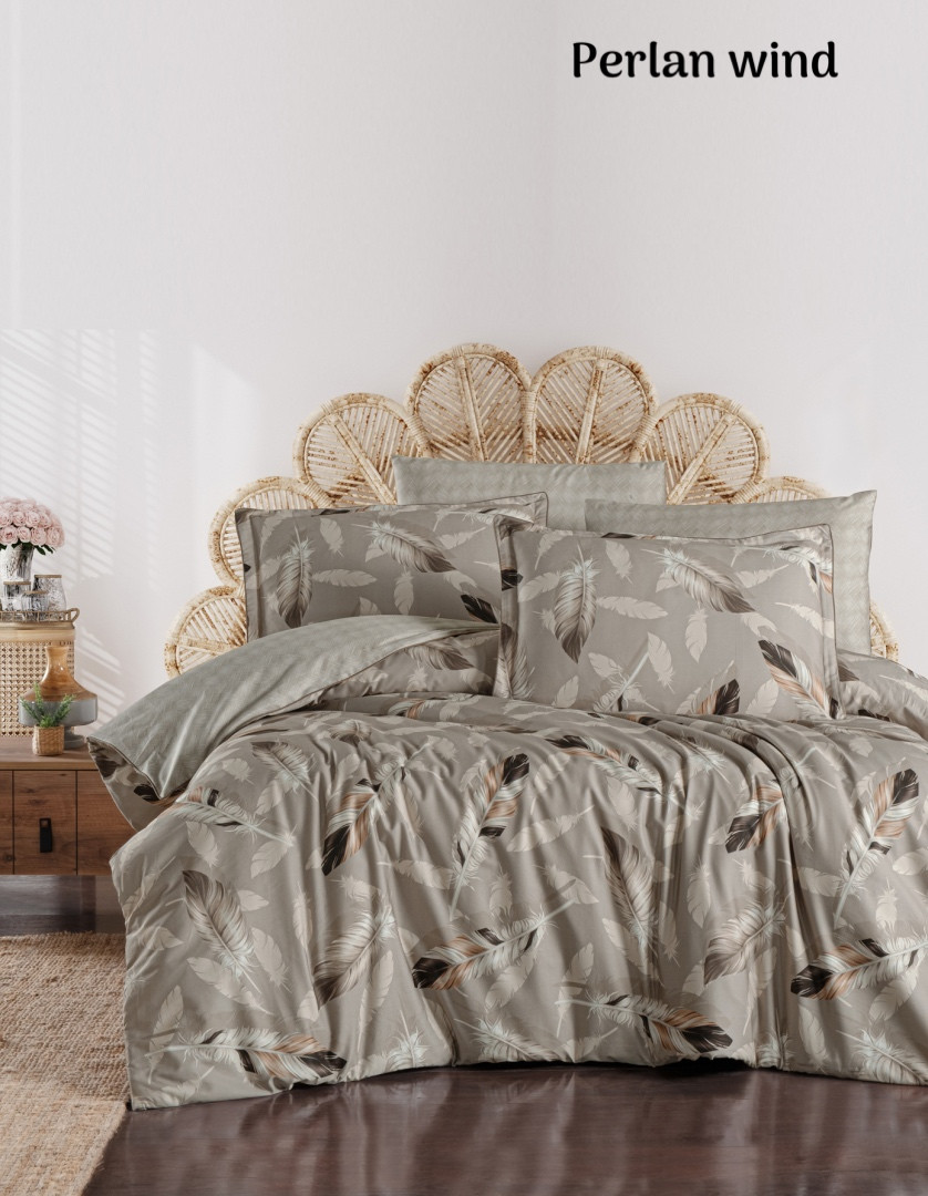 Постільна білизна сатинова La Romano Premium 300 TC євро розмір Perlan wind, фото 1