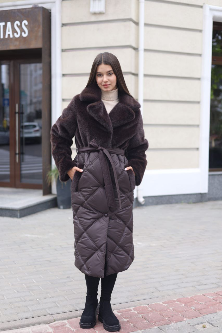 Пальто жіноче зимове комбиноване під норку 333, розміри 42-54