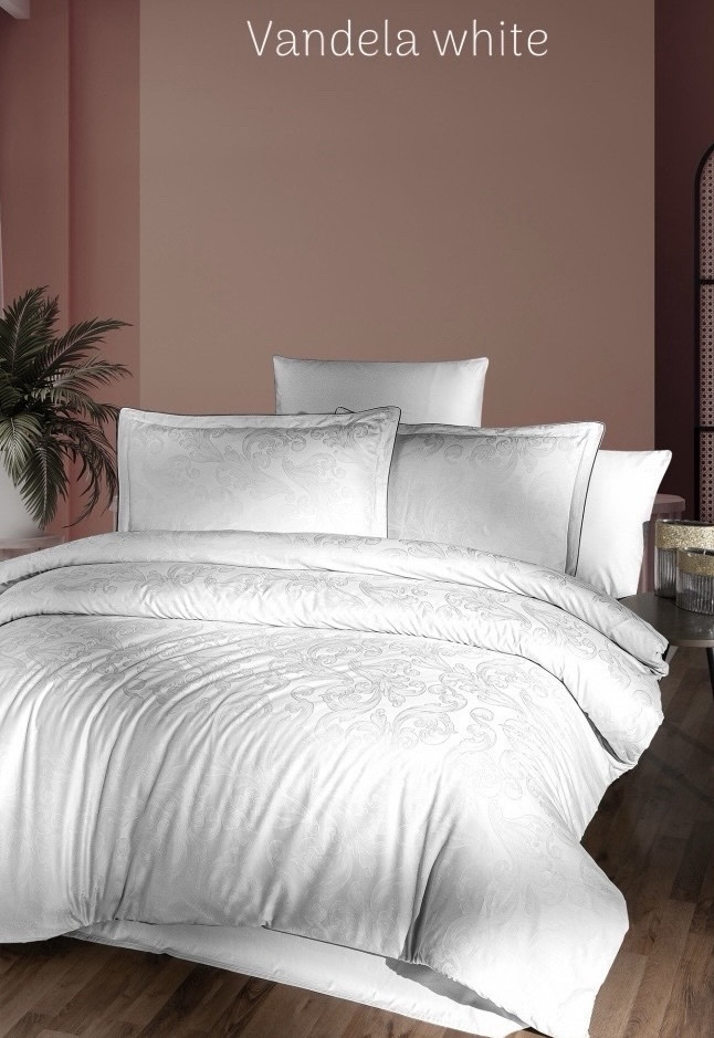 Постільна білизна сатинова La Romano Premium 300 TC євро розмір Vandela white, фото 1