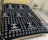 Плед-покривало з брендовим логотипом Шанель чорний, з мікрофібри, 160*220, 200*220, 220х240