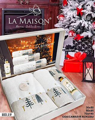 Подарунковий новорічний набір рушників La Maison з ароматом Holly (3 шт) подарунок на новий рік