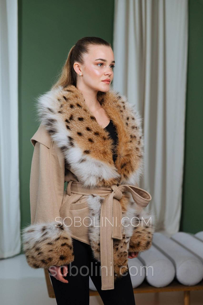 Пальто з кашеміру та хутром рись, фото 1