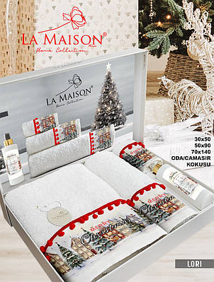 Подарунковий новорічний набір рушників La Maison з ароматом Lori (3 шт) подарунок на новий рік