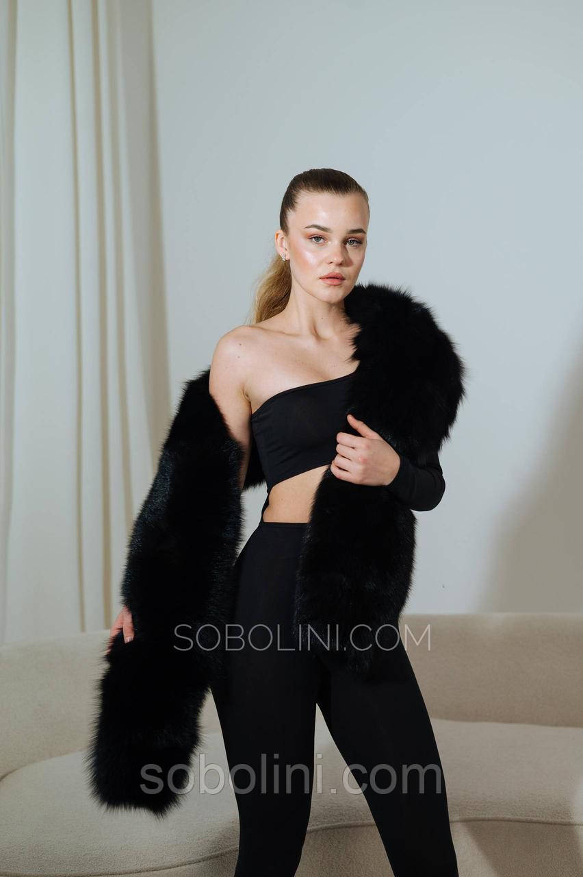 Шарф з хутра песця в кольорі темний шоколад, фото 1