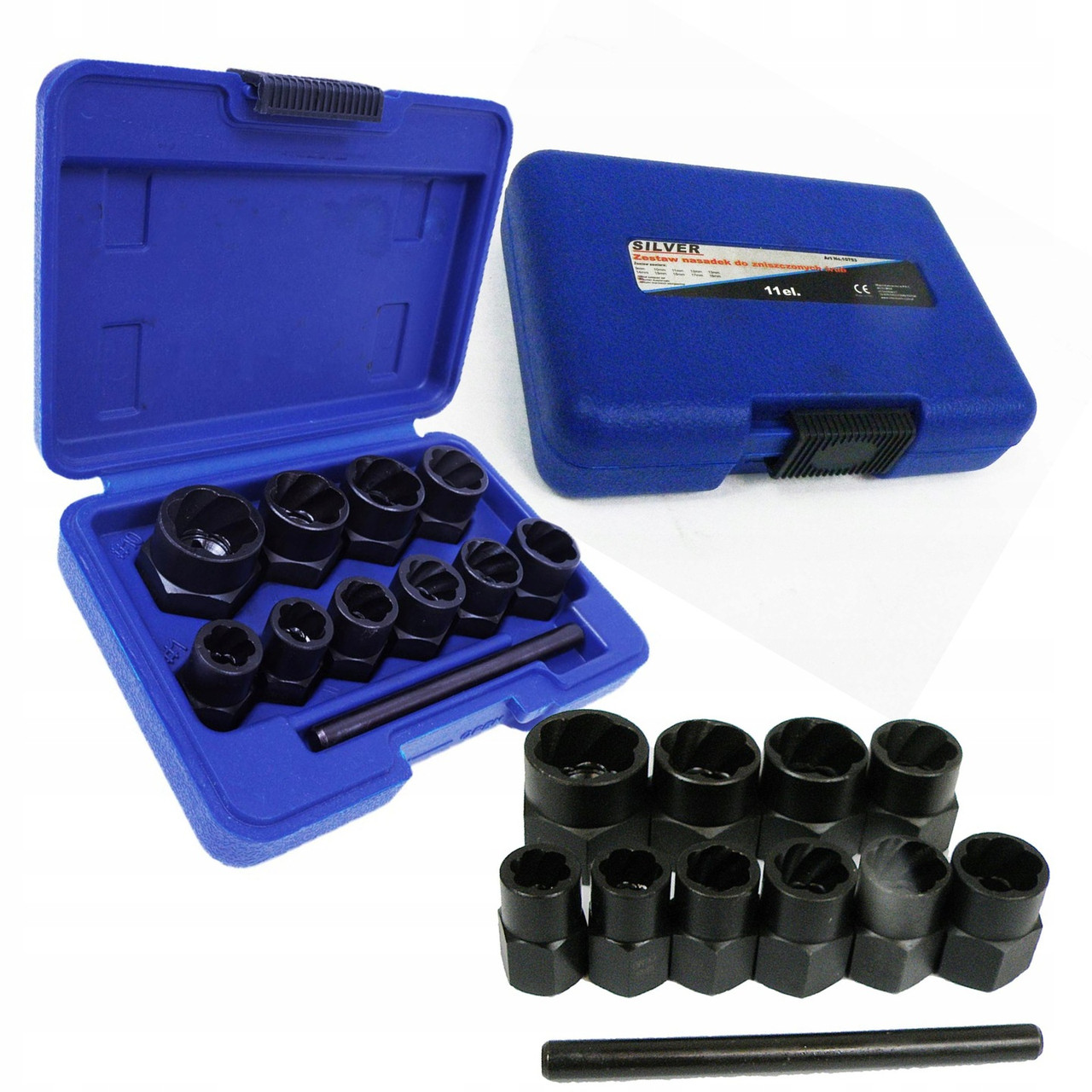 Набір головок для пошкоджених болтів та гайок 11 пр. SILVER S10753