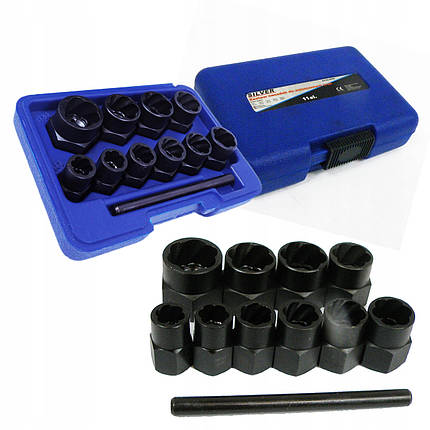 Набір головок для пошкоджених болтів та гайок 11 пр. SILVER S10753, фото 2