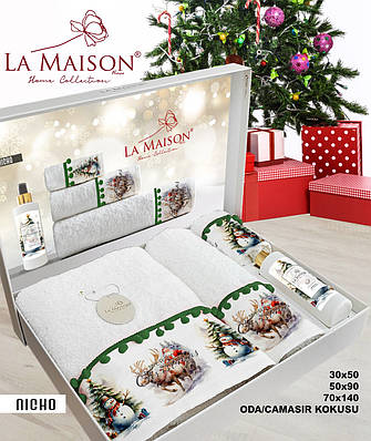 Подарунковий новорічний набір рушників La Maison з ароматом Nicho (3 шт) подарунок на новий рік