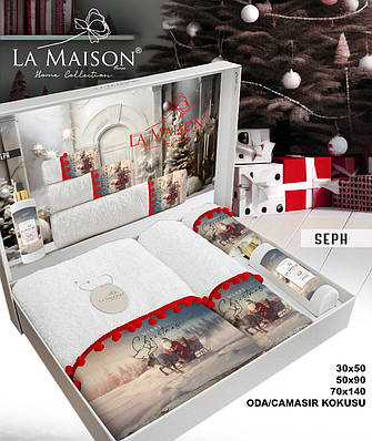 Подарунковий новорічний набір рушників La Maison з ароматом Seph (3 шт) подарунок на новий рік