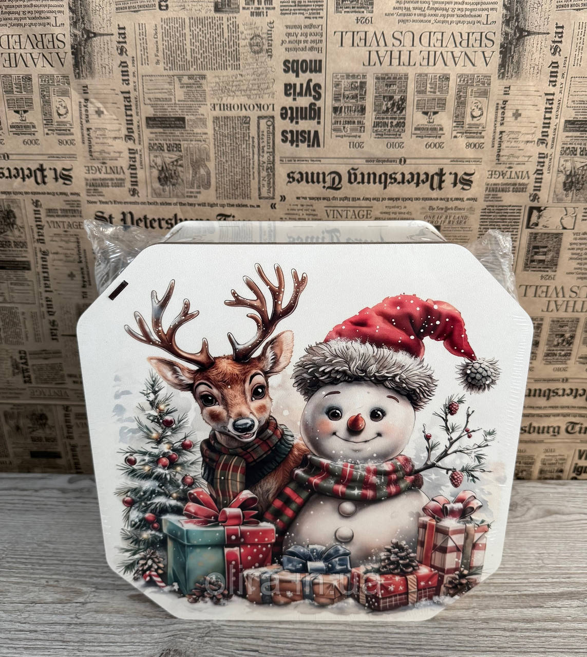 Подарунковий бокс з кришкою великий Сніговик новорічний, фото 1