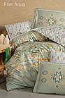 Постільна білизна сатинова La Romano Premium 300 TC євро розмір Rian Aqua, фото 2