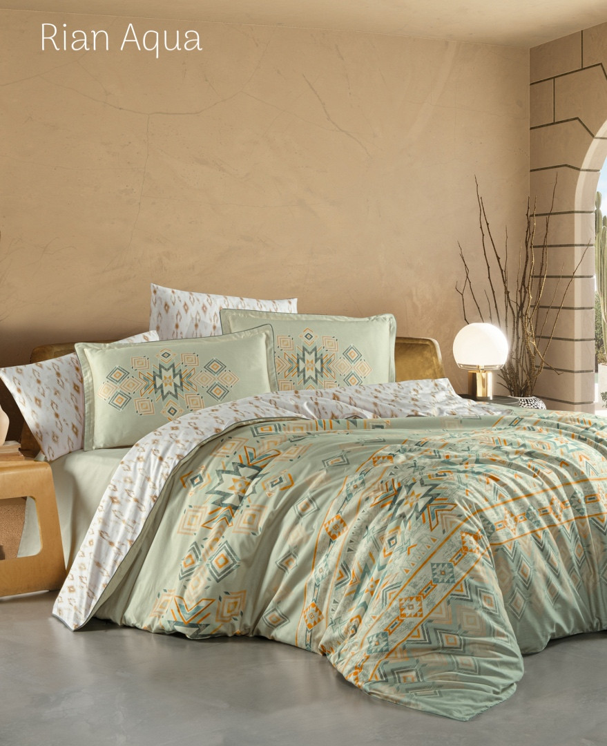 Постільна білизна сатинова La Romano Premium 300 TC євро розмір Rian Aqua, фото 1