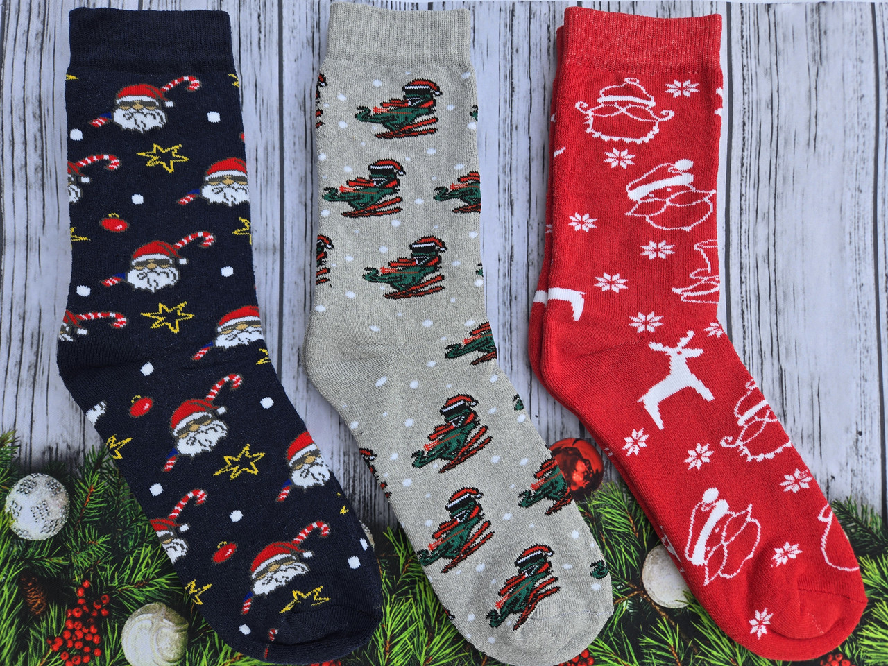 Чоловічі шкарпетки махрові новорічні Стиль Люкс НЛ м-6 олень, динозавр,Santa, фото 1