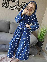 Довгий теплий халат жіночий із зірками з капюшоном — максимум тепла і затишку на холодний сезон