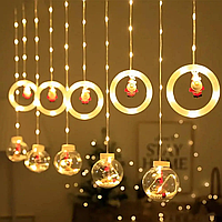 Гірлянда Штора від USB, 3 м, Круги та лампочки, Теплий білий / Новорічна LED гірлянда/Світлодіодна гірлянда з