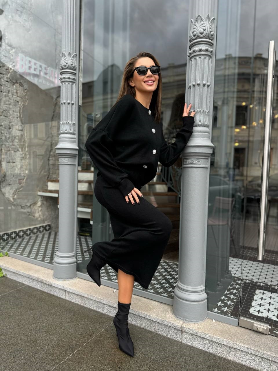Трендовий ангоровий жіночий костюм кофта та довга спідниця чорний 42-44, 46-48, фото 1