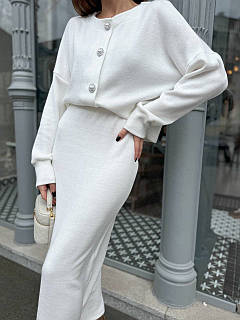 Трендовий ангоровий жіночий костюм кофта та довга спідниця молоко 42-44, 46-48