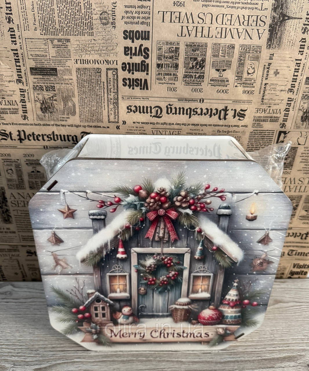 Подарунковий бокс з кришкою великий новорічний, фото 1