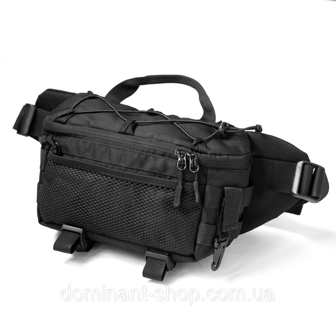 Тактична бананка чоловіча нагрудна поясна сумка TAC-3 Setka Black чорна тканина Оксфорд Україна, фото 1