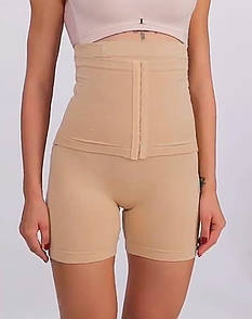 Корсетні велосипедки з тугою утяжкою талії та ніг високі корекційні шортики бежеві M/L