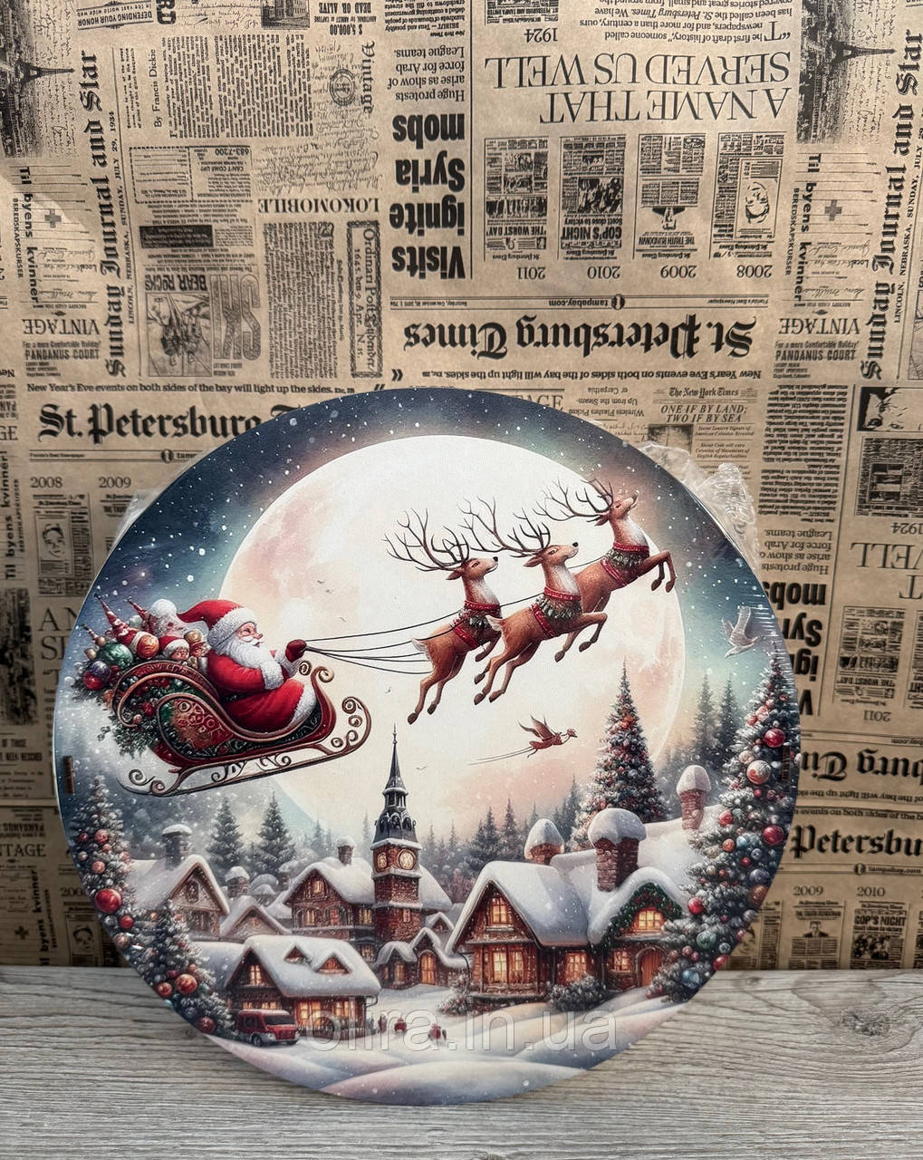 Подарунковий бокс з кришкою круглий великий Новорічний, фото 1