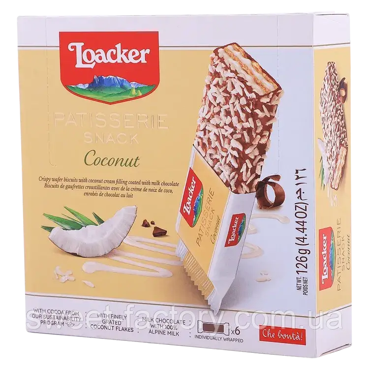 Вафлі Loacker Patisserie Snack Coconut 3s 63g, фото 1