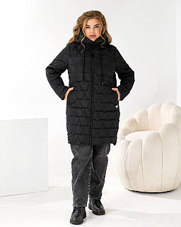 Жіноча стьобана утеплена куртка з плащової тканини розміри 50,52,54,56,58,60 чорна