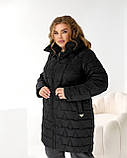 Жіноча стьобана утеплена куртка з плащової тканини розміри 50,52,54,56,58,60 чорна, фото 3