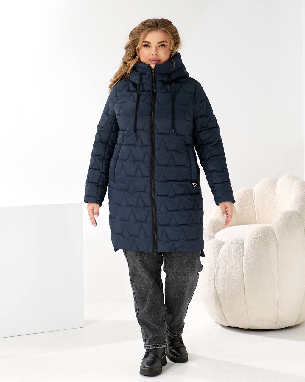 Жіноча стьобана утеплена куртка з плащової тканини розміри 50,52,54,56,58,60 синій, фото 1