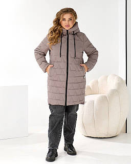 Жіноча стьобана утеплена куртка з плащової тканини розміри 50,52,54,56,58,60 мокко