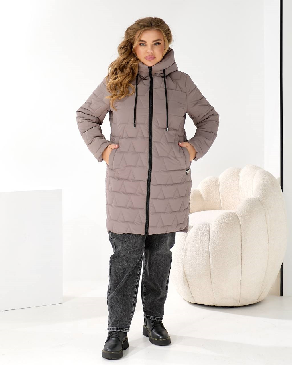 Жіноча стьобана утеплена куртка з плащової тканини розміри 50,52,54,56,58,60 мокко, фото 1