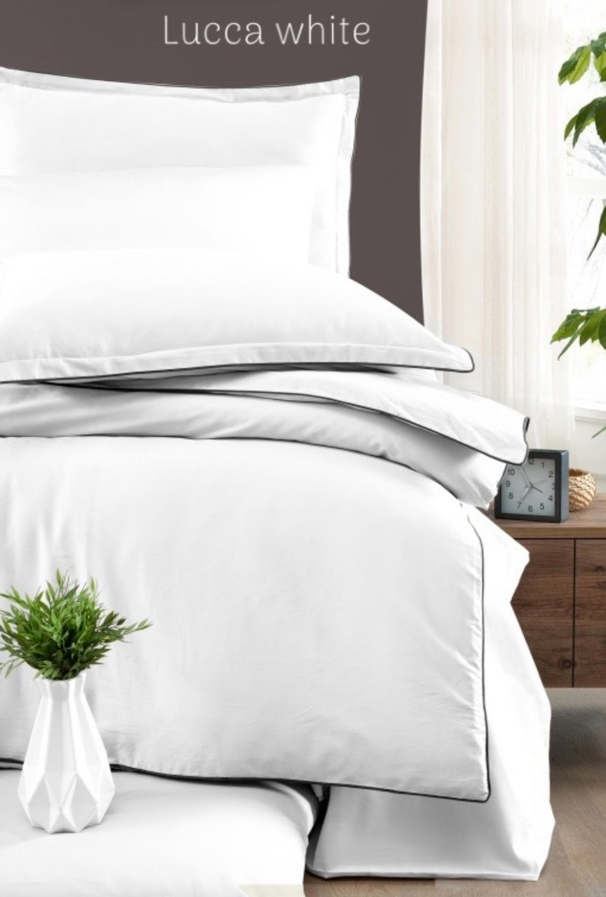 Постільна білизна сатинова La Romano Premium 300 TC полуторний розмір Lucca white, фото 1