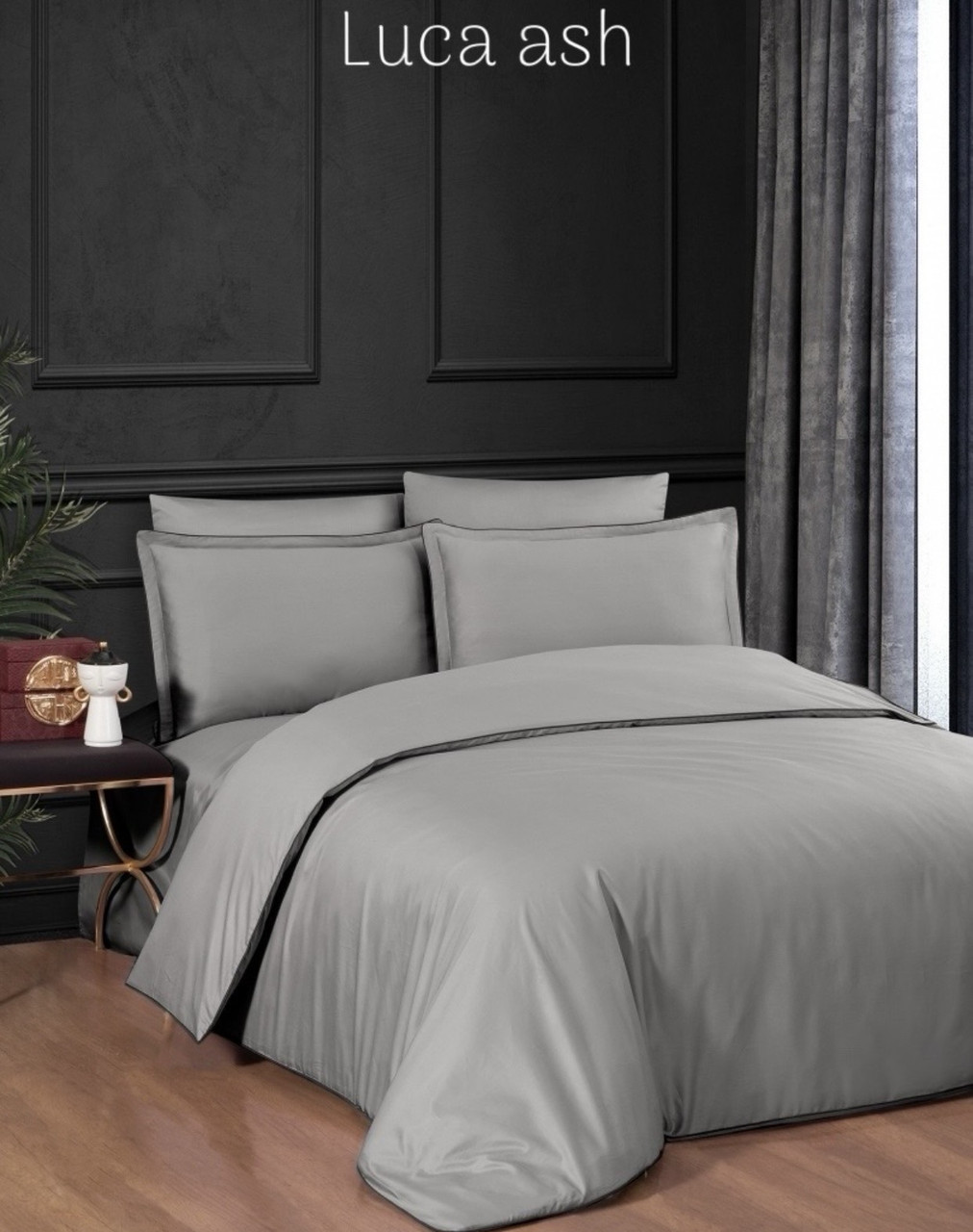 Постільна білизна сатинова La Romano Premium 300 TC полуторний розмір Lucca ash, фото 1
